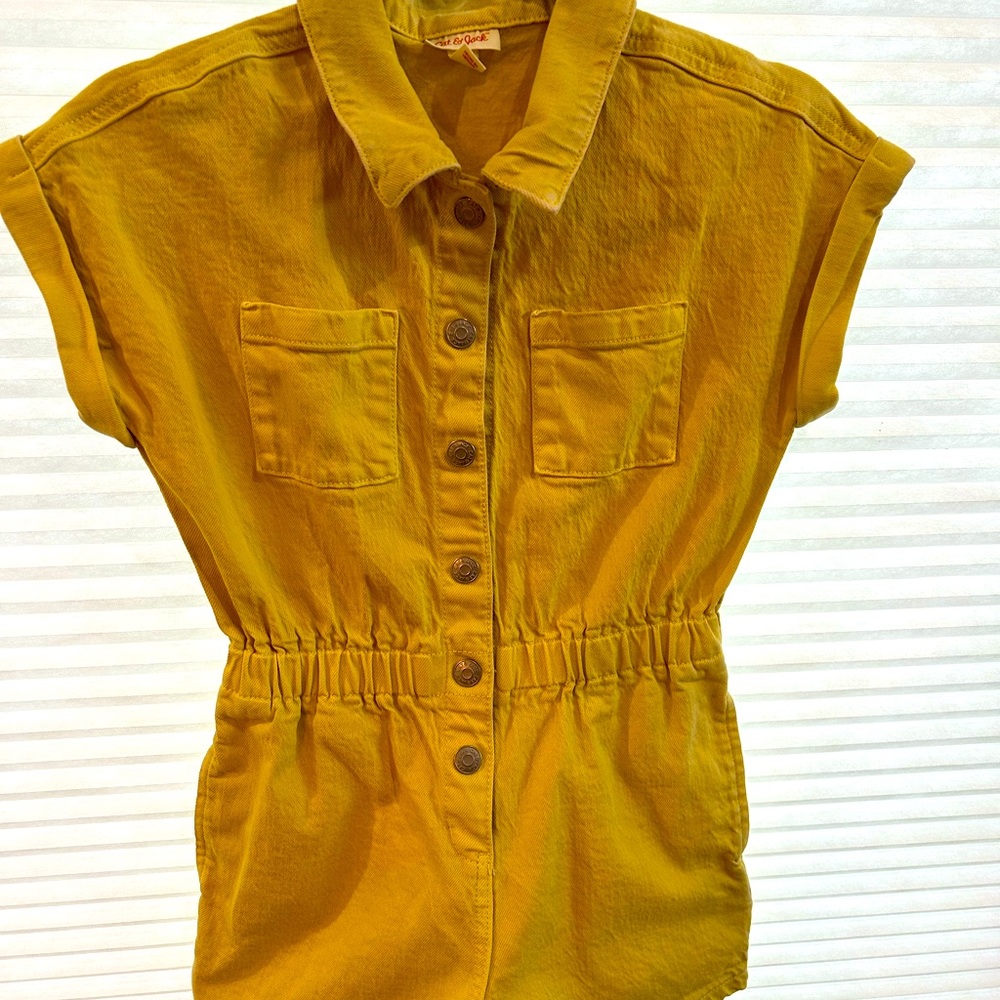 Cat & Jack yellow/gold children’s romper shorts with snap up front.